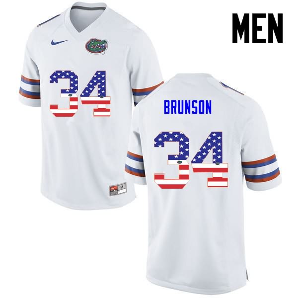 Men's NCAA Florida Gators Lacedrick Brunson #34 Stitched Authentic USA Flag Fashion Nike White College Football Jersey EUH7365XU